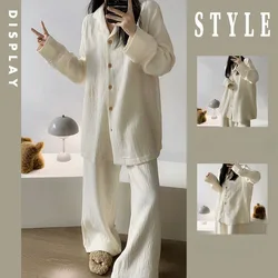 Women's Spring Autumn Cotton Pajamas 2024 Latest Korean Version of Solid Color Nightgown Long Sleeve Double Gauze Nightdress Set