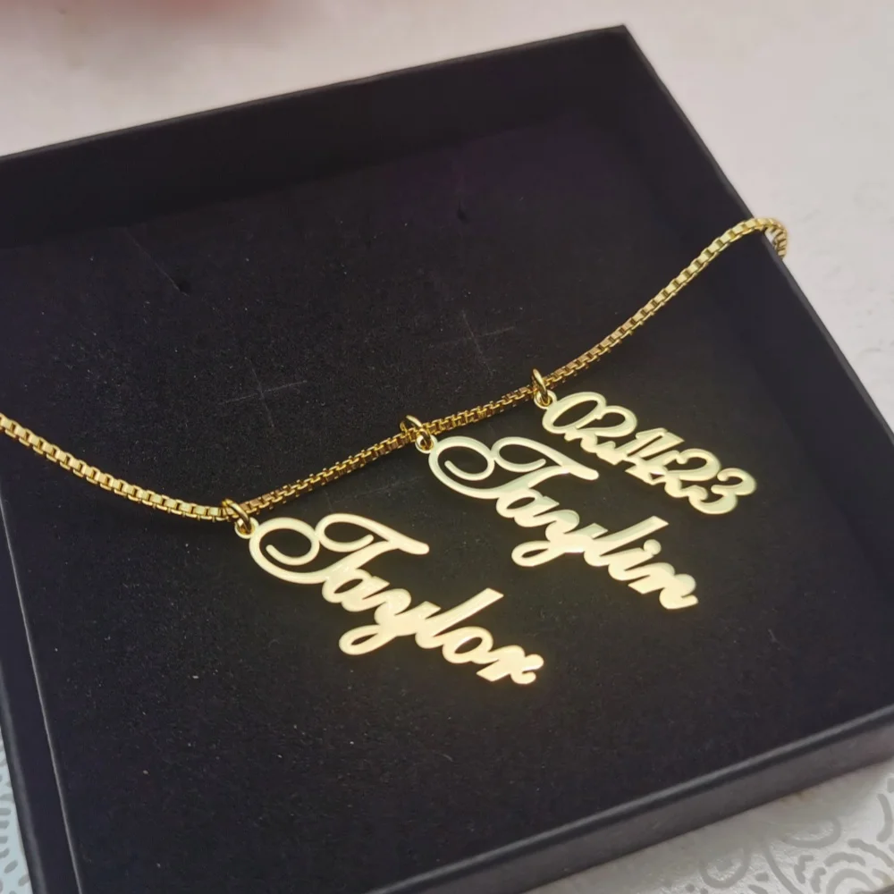 

LeeChee 3 Names Personalized Custom Multiple Names Necklace Customized Letter Family Names Choker Chain Jewelry Birthday Gift