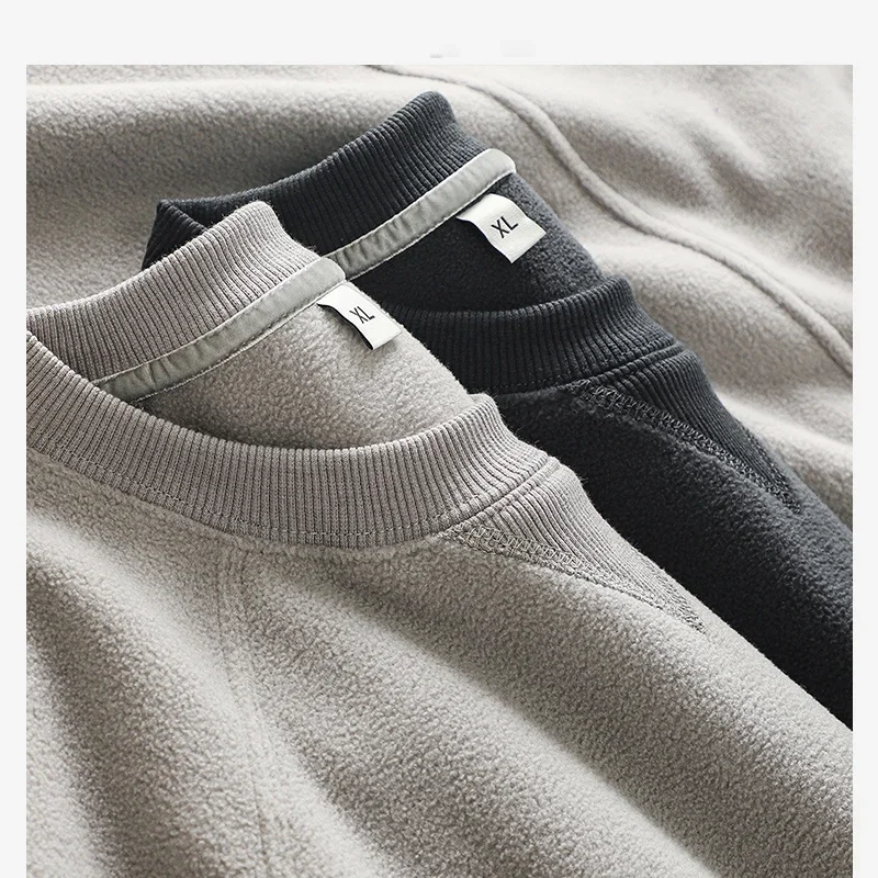 

Dukeen Fleece Sweatshirt for Men Autumn Winter Thickened Solid Color Round Neck Undershirt Warm Basics Pullover Men's Clothing