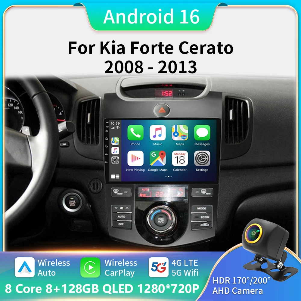 Android 16 Carplay Auto WIFI+4G Car Radio For KIA Forte Cerato 2008 2009 2010 2011 2012 Multimedia Video Player Stereo GPS Audio