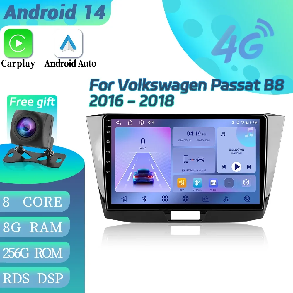 フォルクスワーゲンパサートB8 2016-2018用カーラジオ,4G, GPSナビゲーション,Android,自動ワイヤレス,BT,CarPlayモニター,マルチメディアタッチスクリーン