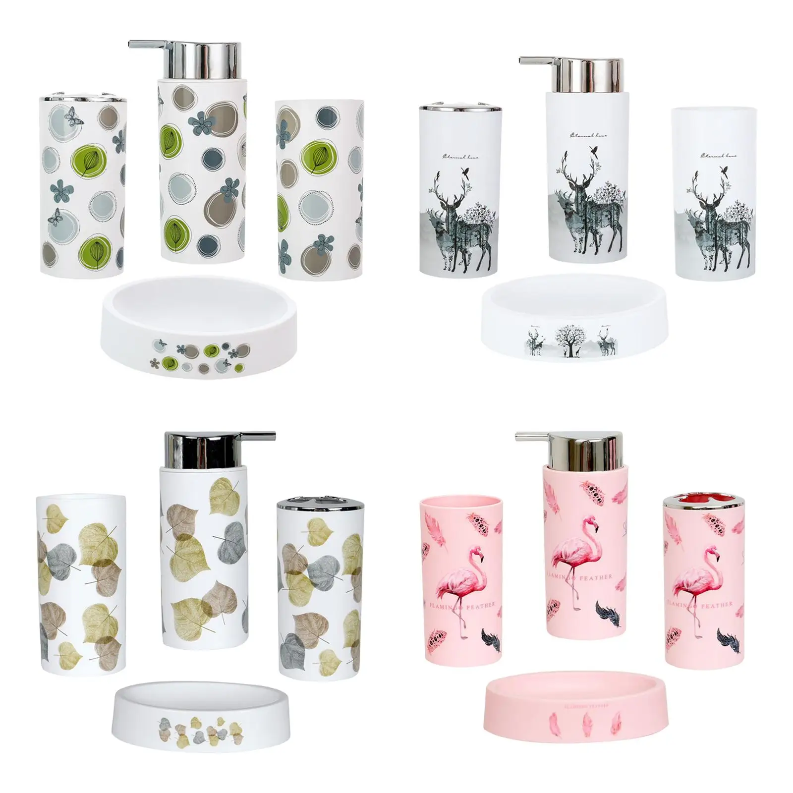 

4Pcs Plastic Bathroom Decor Sets Pump Bottle Dispenser Toothbrush Holder Soap Dish Countertop Bath Set for Restroom Countertop
