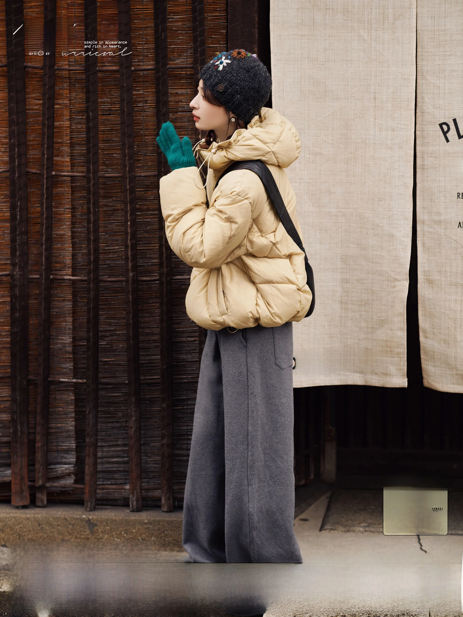 

High Fill Power ort Puffer Jaet on ape Breadsti Feeling Workroom Warm ort down Coat Pure Color Hooded Zipper Nylon