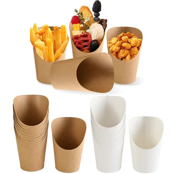 10-50pcs French Fries Holder Kraft Paper Candy Dessert Snack Cup Container Wedding…