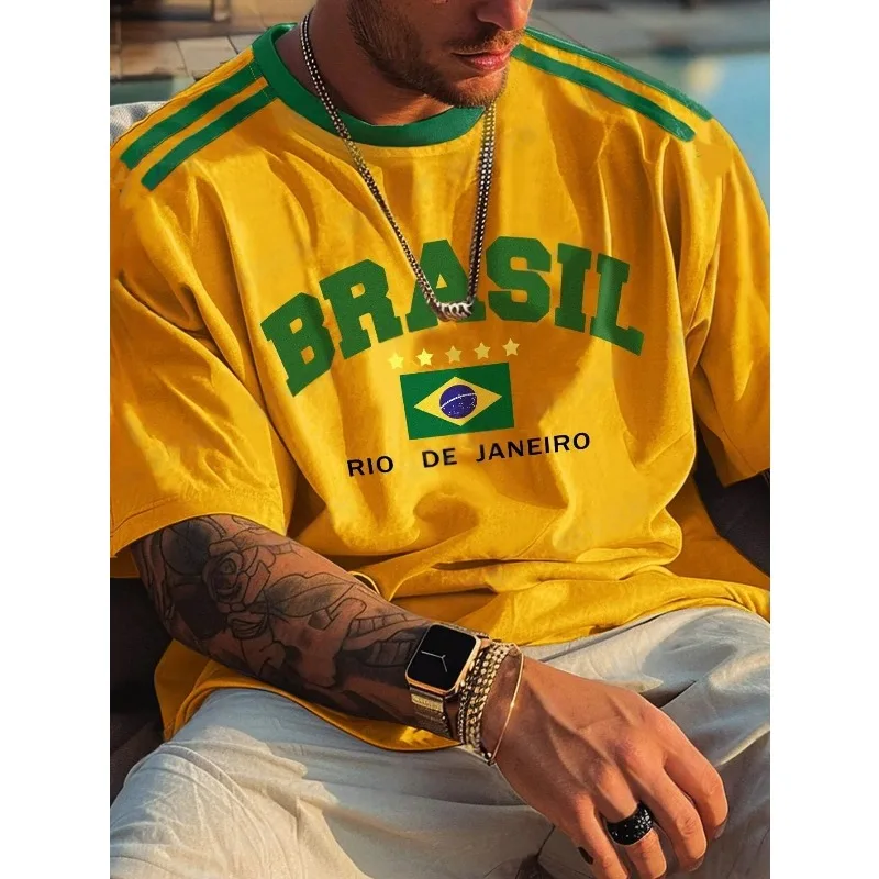 Camiseta con estampado 3D de bandera brasileña, camiseta holgada informal deportiva a la moda para hombre, camisetas transpirables de secado rápido para motocicleta, ropa de calle