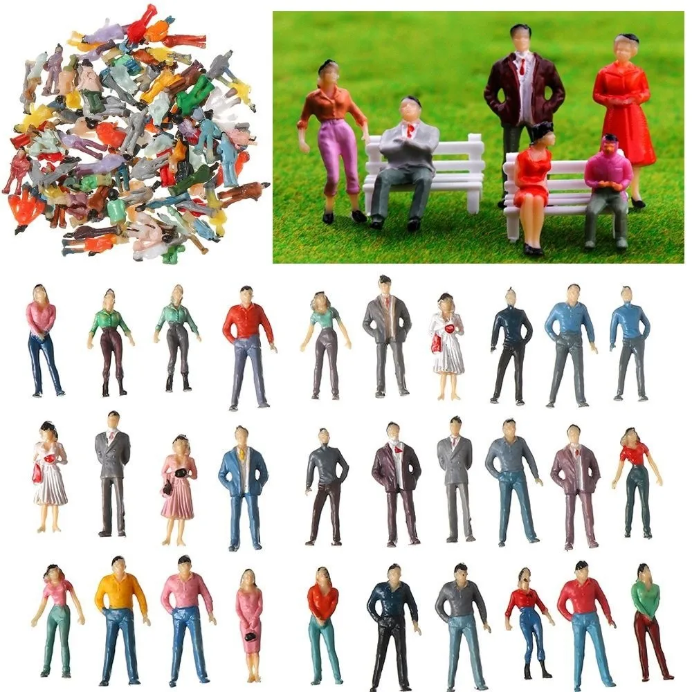 10 Stück 1:87 Modellbau-Figuren in Verschiedenen Farben und Posen, Stehende/Sitzende Passagiere für Modelleisenbahn-Szenerie aus ABS