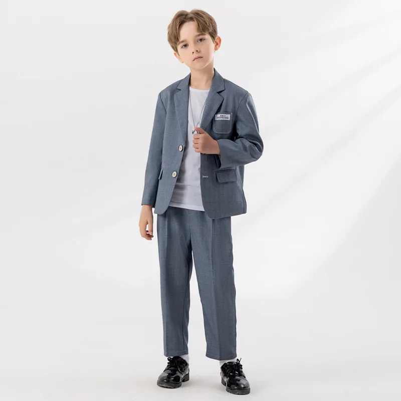 Children Casual Suit Autumn British Style Blazer Jacket Pants Sets Kids Photography Outfits Boys Host Performance Costume 8 10 Y