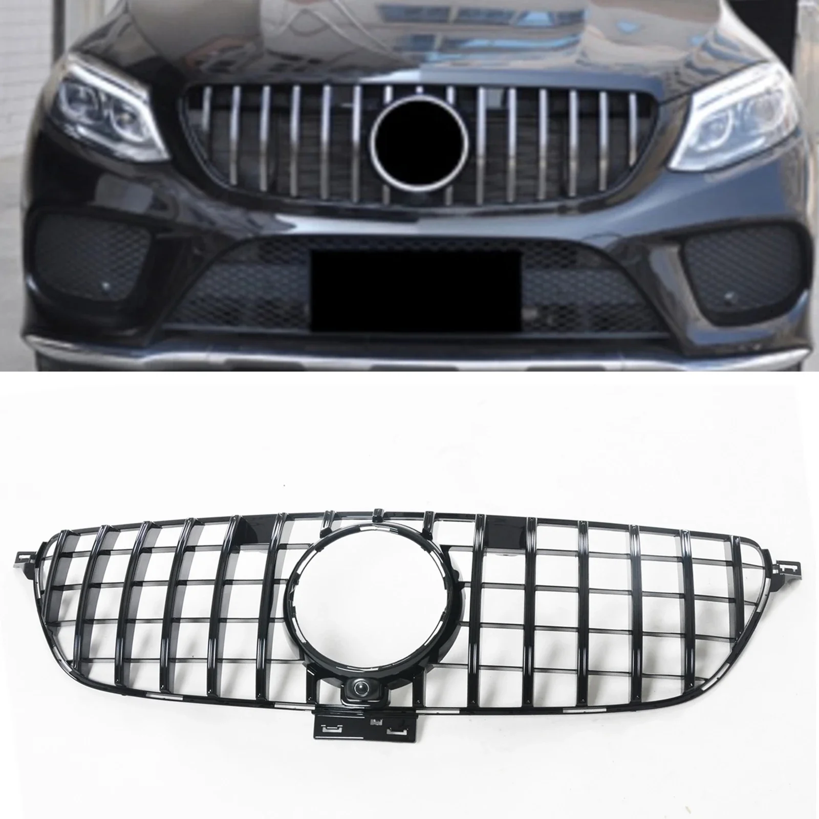 

New！ Grill Front Grille For Mercedes Benz GLE Coupe W292 C292 2015-2019 GLE350 GLE400 GLE500 Black GT R Style Upper Bumper Hood