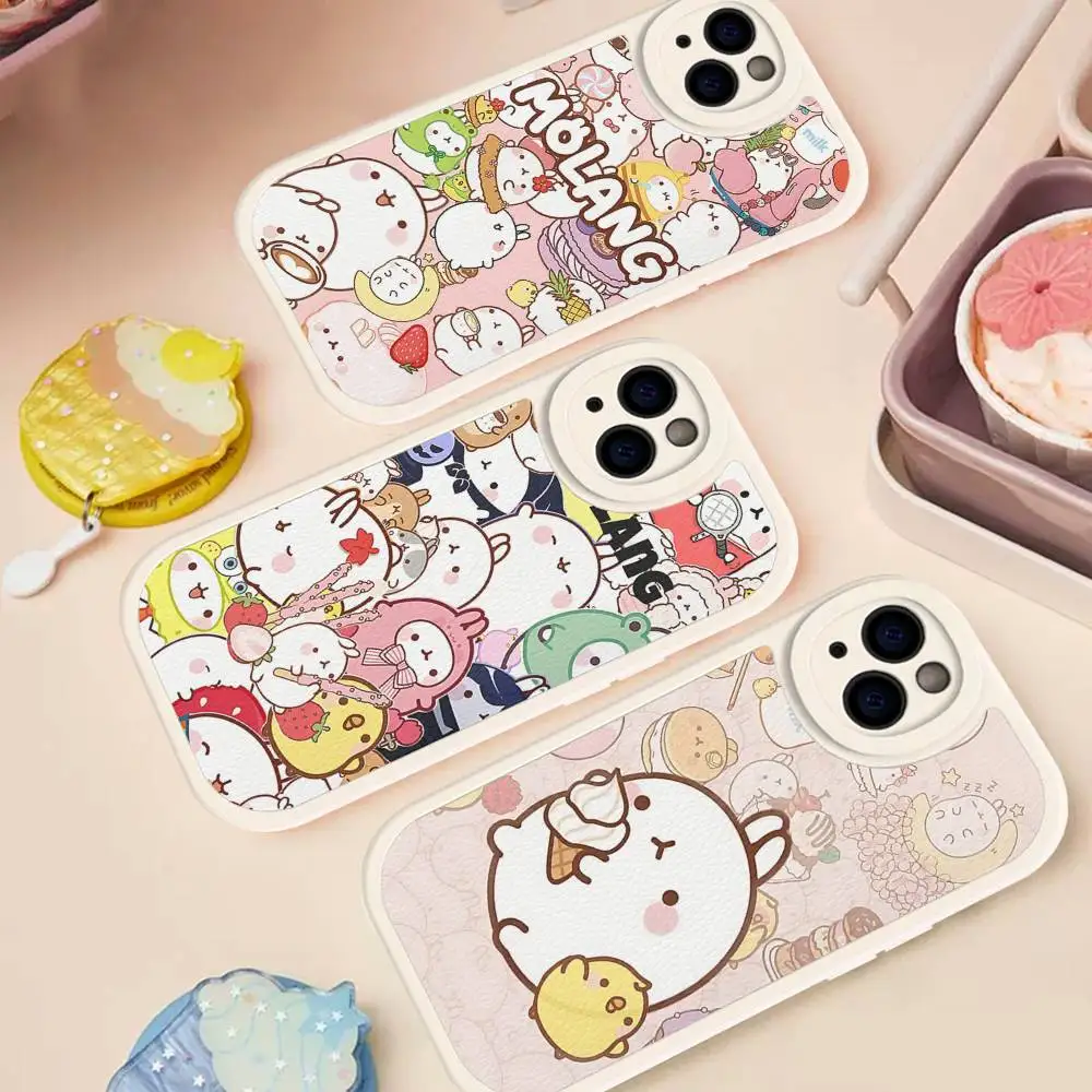 Kawaii M-Molangs Phone Case Hard Leather For IPhone 14 13 16 Mini 15 14 11 12 Pro Max Plus Fundas