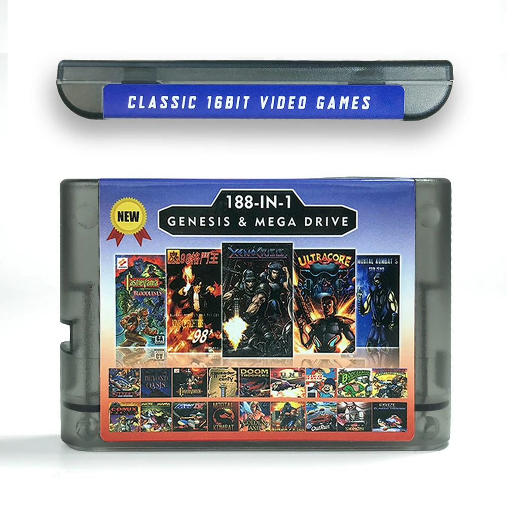 خرطوشة ألعاب جديدة 188 في 1 2G لوحدة تحكم ألعاب الفيديو Sega Genesis Megadrive مع Mortal Kombat 5 Ultracore Xeno Crisis