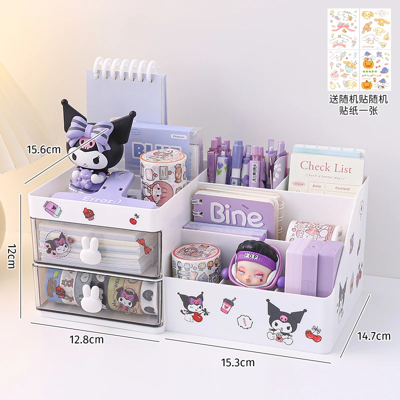 Imagem -05 - Kawaii Sanrio Desktop Caixa de Armazenamento Organizador de Gaveta Kuromi Adesivos Cremalheira de Mesa Caixas de Armazenamento de Papelaria Bonito Pen Titular