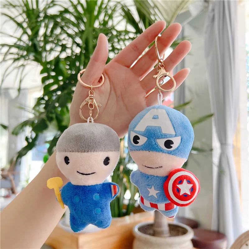 12cm Marvel Spiderman Hulk Iron Man Thor Plush Keychain Cute Cartoon Stuffed Doll Car Keyring Kawaii Backpack Pendant Decor Gift