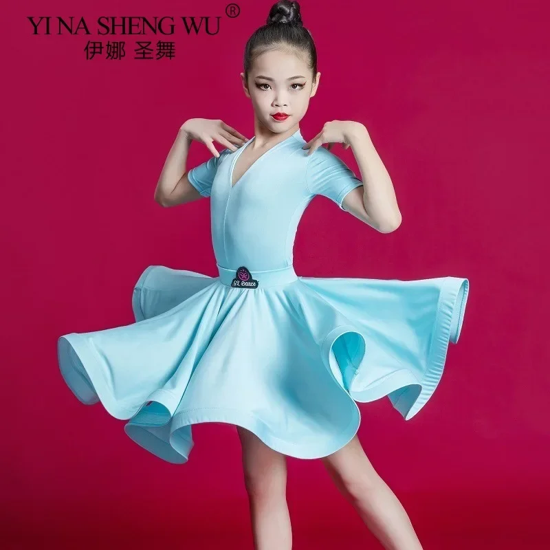 Abito da ballo latino per bambini Costume da competizione latino per ragazze di fascia alta Rumba Cha Cha Samba Abito da pratica Abito di fascia alta