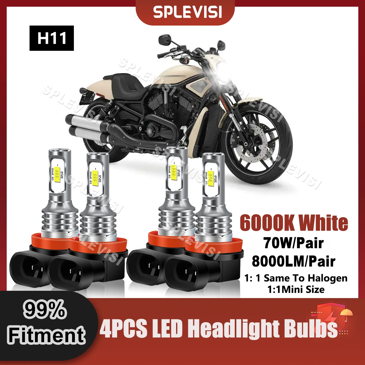 H11 LED Headlight Bulbs 6000K Clear White For Harley Davidson FLHTCUSE4 CVO Ultra Classic Electra Glide 2009 Motorcycle Bulbs