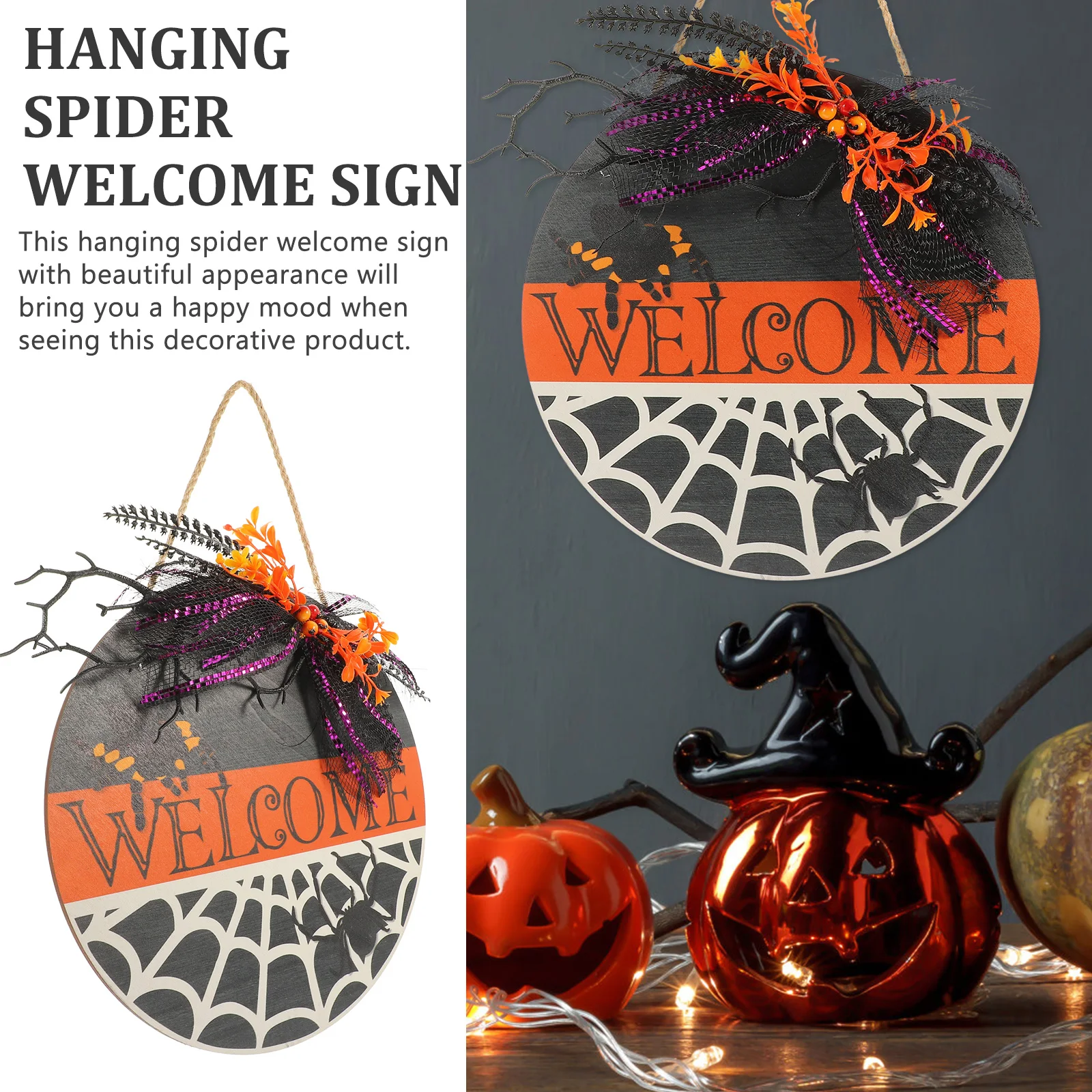 

Welcome Card Ornaments Spider Sign Halloween Decorations Door Front Wood
