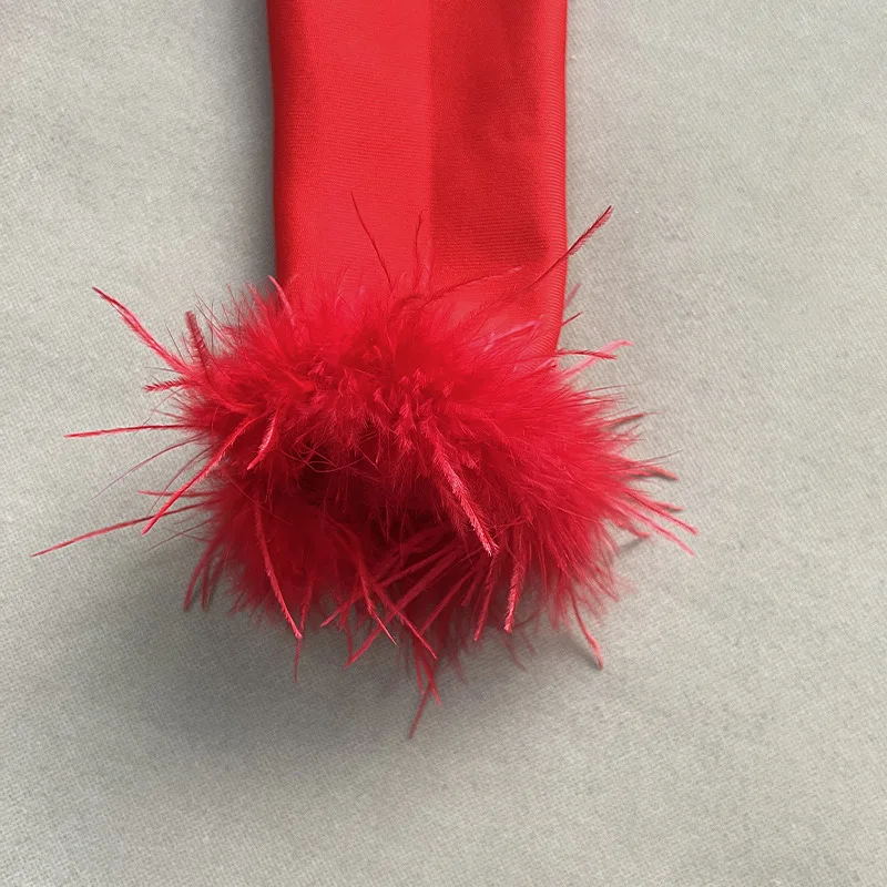 BEWQ فستان نسائي أنيق بأشرطة نصف رقبة عالية مطرز بالخرز وأكمام ريشة فستان الحفلات المسائية جديد لخريف 2025