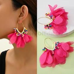 Fashion Metal V-Shaped Drop Earrings For Women Luxury Beads Petals Original Design Pendientes Party Wedding Exaggerated Jewelry