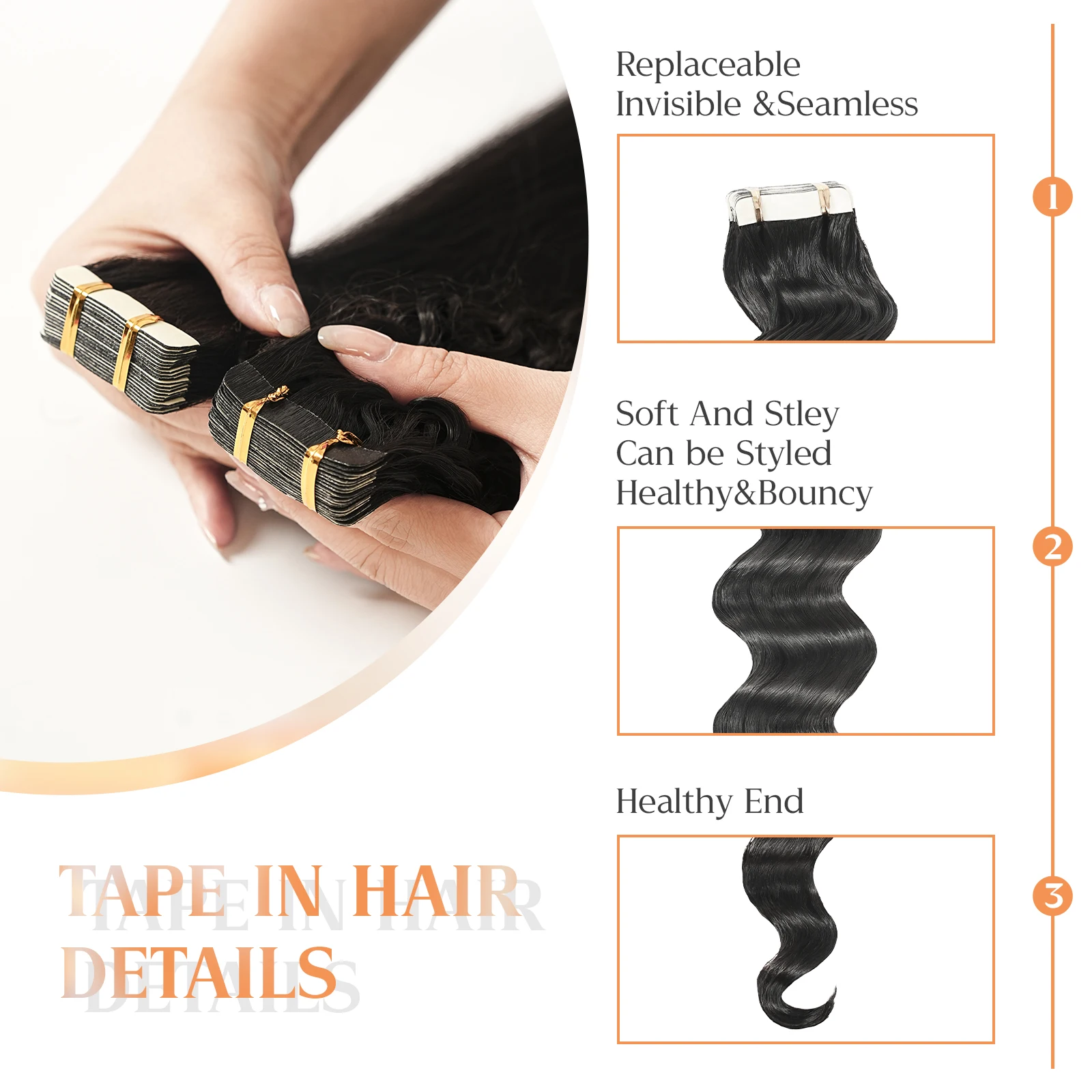 12-30 дюймов глубокая лента для наращивания волос, 100% клей для человеческих волос, сменная невидимая лента, 20 шт., свободные глубокие волосы для женщин, 50 г