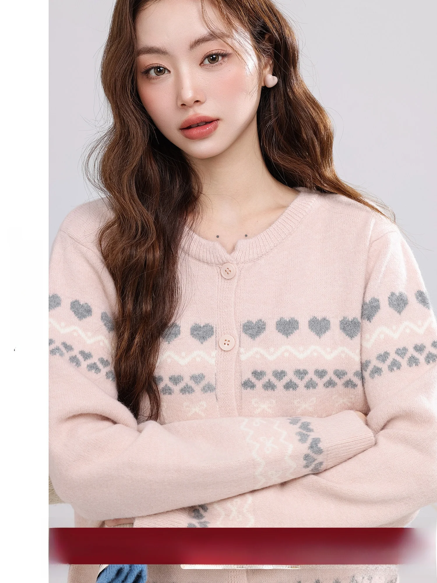 

Stberry Hot Drink Vintage round Ne Knitwear Cardigan Women's Pink Embroidery Winter New Sle Loose Fit Commute Sle