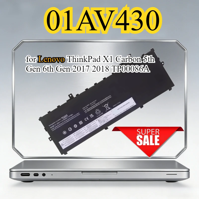 

01AV430 Laptop Battery for Lenovo ThinkPad X1 Carbon 5th Gen 6th Gen 2017 2018 TP00086A 11.52V Li-Polymer Battery