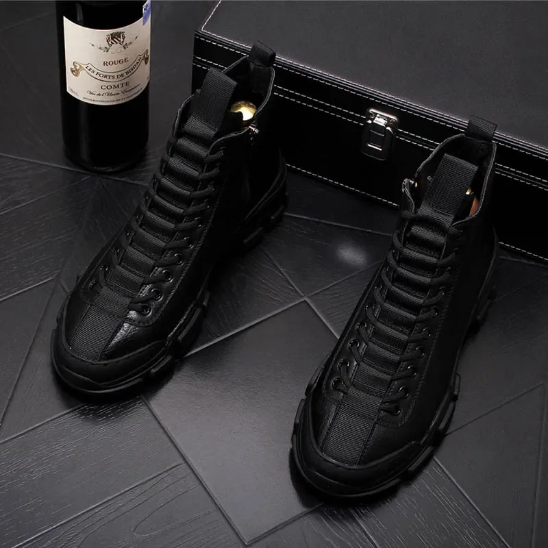 Top Quality Fashion Men\'s Casual Shoes Leather Platform Boots Men Sneakers Male Man Trending Leisure High Tops Shoes for Men