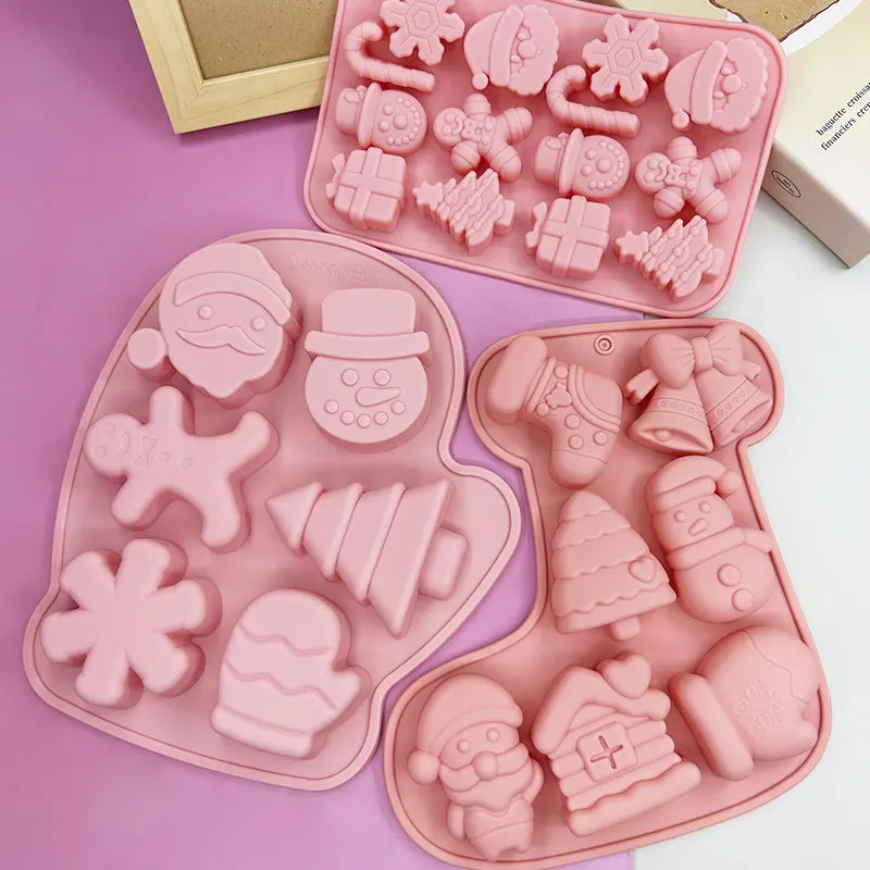 Christmas Silicone Molds Santa Snowman Reindeer Xmas Tree DIY Baking Mould for Chocolate Cake Candy Soap Jelly Baking Tools