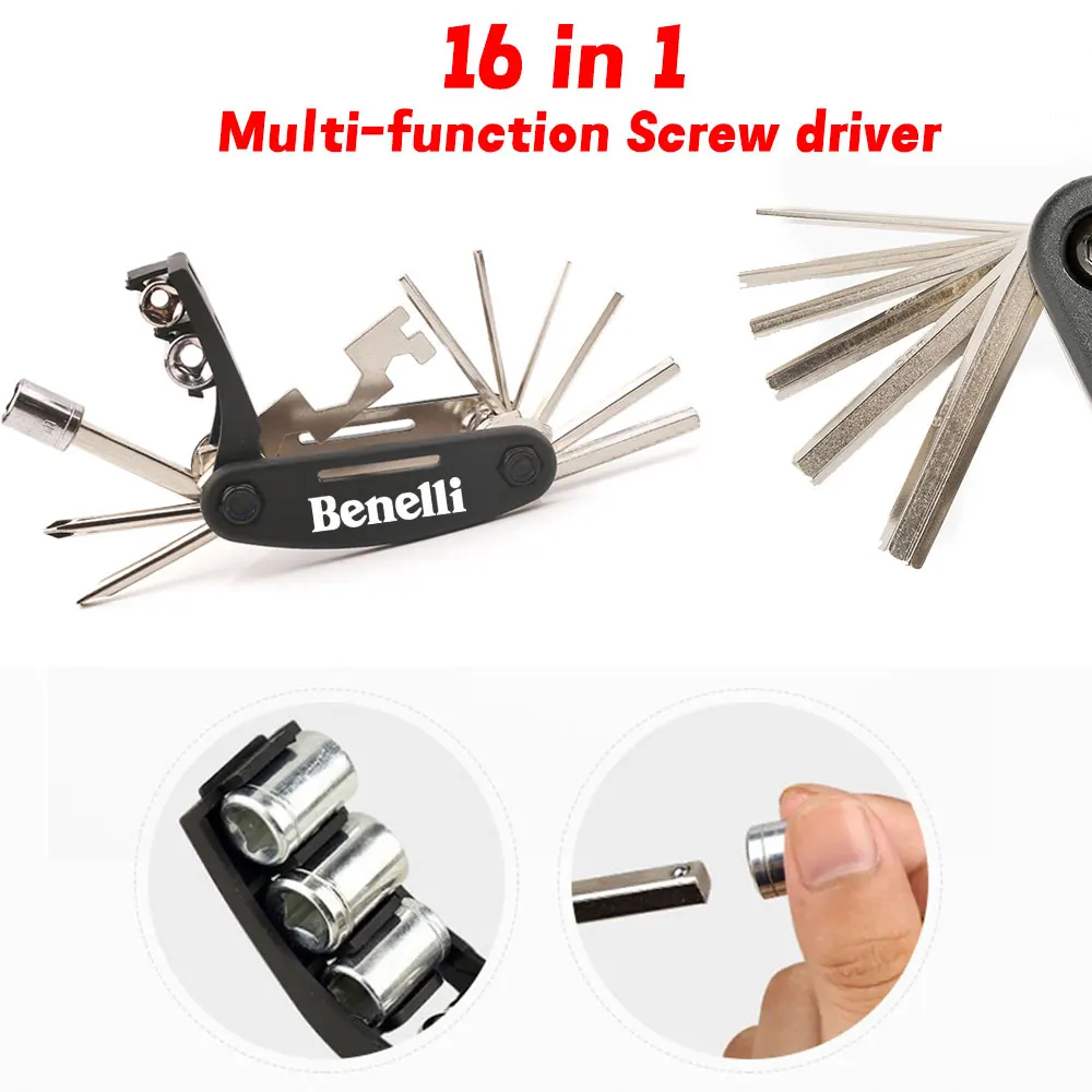 For Benelli TRK 502 552 702 Leoncino 150 500 800 TNT 135 600i 899 Moto Accessories 16 IN 1 Foldable Tool Repair Screwdriver