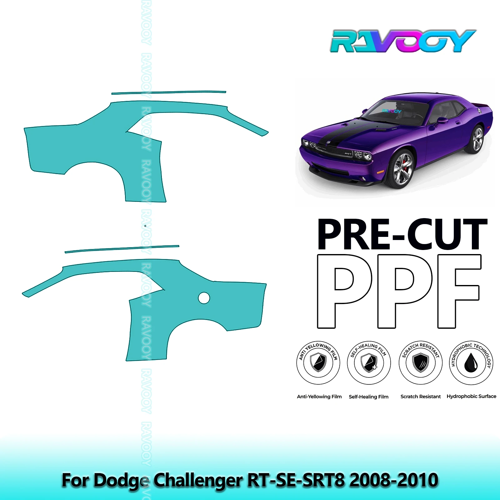 

For Dodge Challenger RT-SE-SRT8 2008-2010 8.5mil Clear Matte Pre-Cut PPF Door & A/B Pillar Kit TPU Paint Protection Film Set