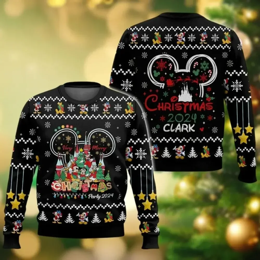 Winter Christmas Disney Cartoon Men's Pullover 3D Printed Stitch Pattern Sweater Fashion Street Style Casual Women's Pullover