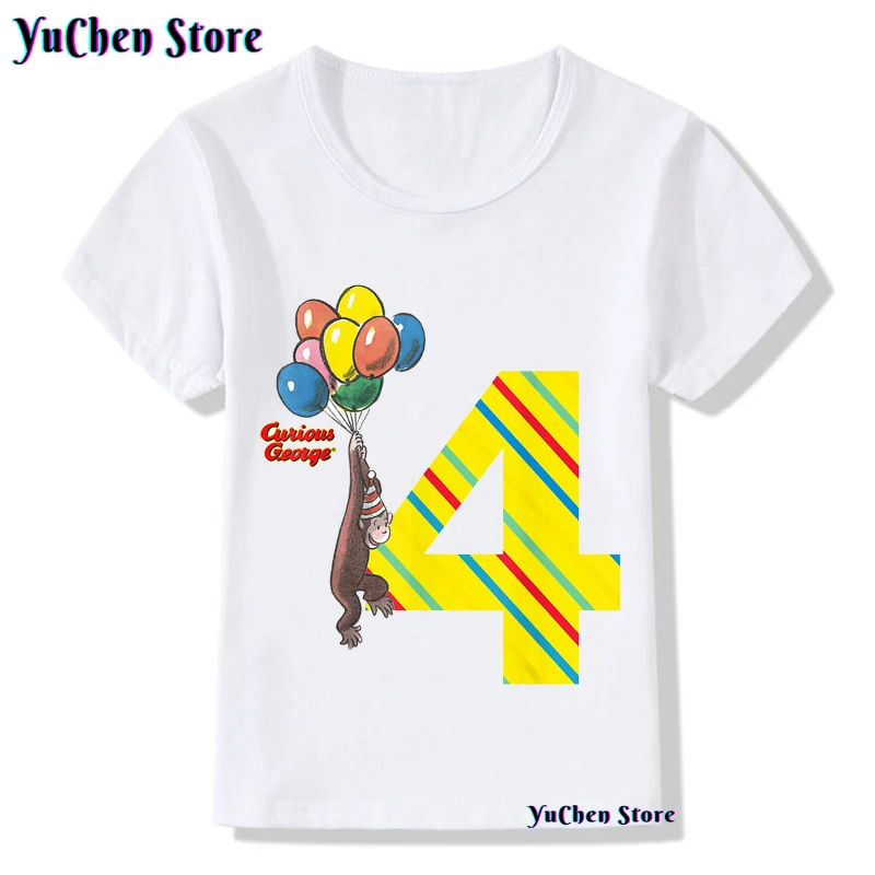 2022 New Curious George Kids Cartoon T-shirt Birthday T-Shirt No. 1-10 Boys And Girls T-shirt Birthday Gift Children\'s Clothing