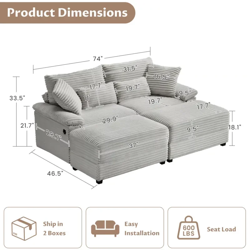 Double Recliner Set with Double Sided Footstool Storage Function USB Port Domestic Delivery MOQ 1 Set