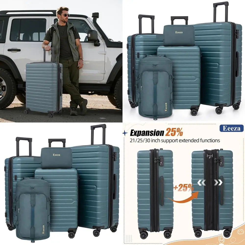 5-Piece Expandable Luggage Set: 21, 25, 30 ABS Hard Shell Suitcases with TSA Lock and Spinner Wheels - Dark Green