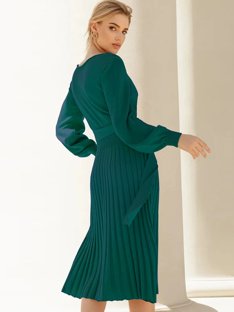 Elegant Knitted Dress Women Long Sleeve Knit Sweater Dresses 2022 Autumn Winter Mid-Length Pullovers Korean Ladies Slim Vestido