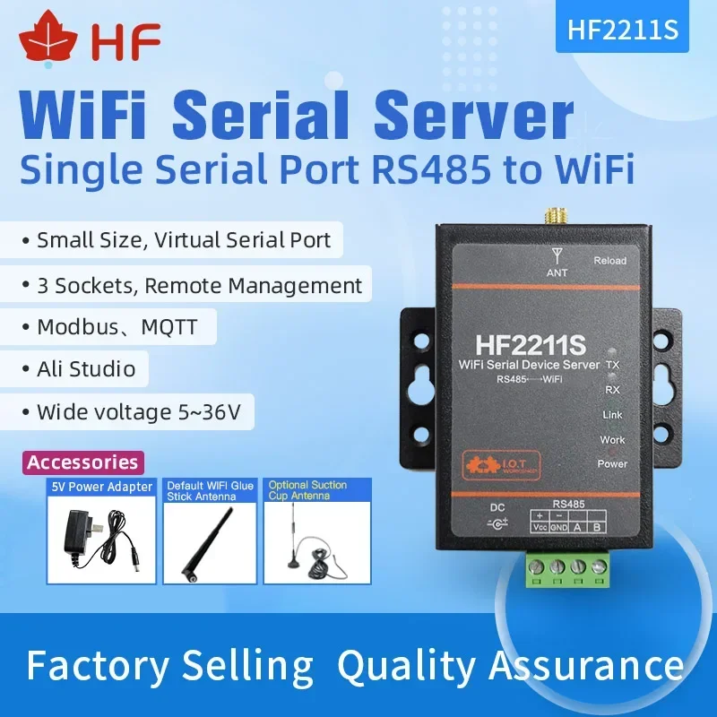 

Малый промышленный преобразователь Modbus Serial RS485 в WiFi TCP IP Telnet Modbus 2M Flash Последовательный сервер HF2211S