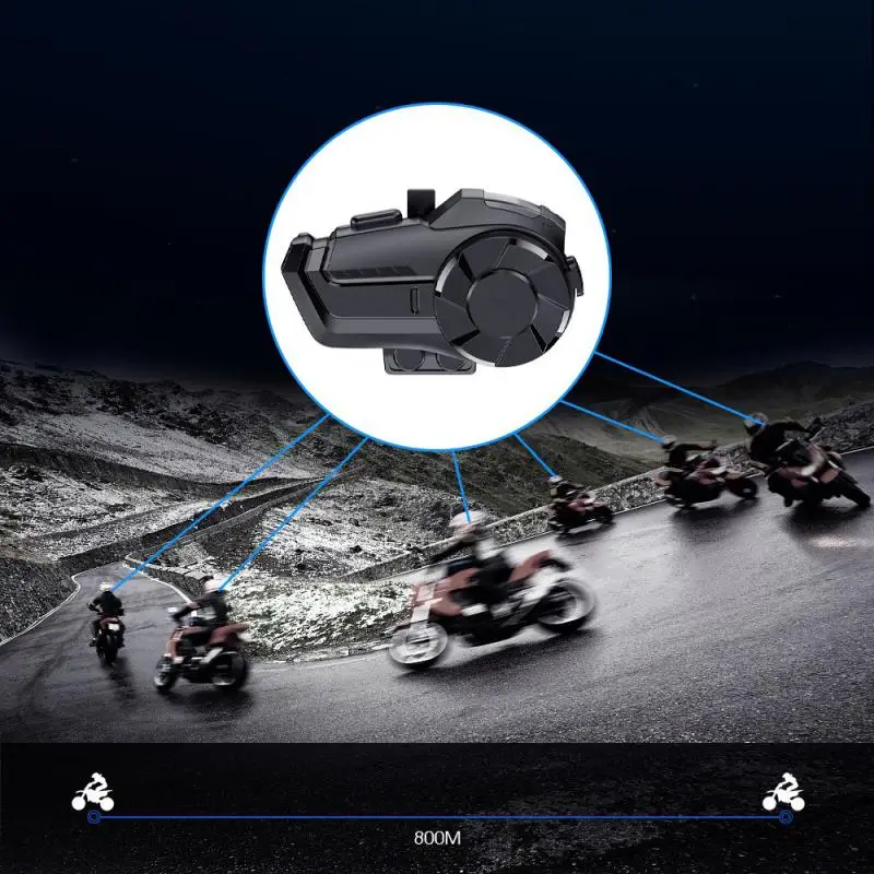 Oreillette Bluetooth 5.1 pour moto, appareil de communication pour casque, kit mains-libres étanche avec radio FM, portée 1000m, intercom pour 3 motocyclistes