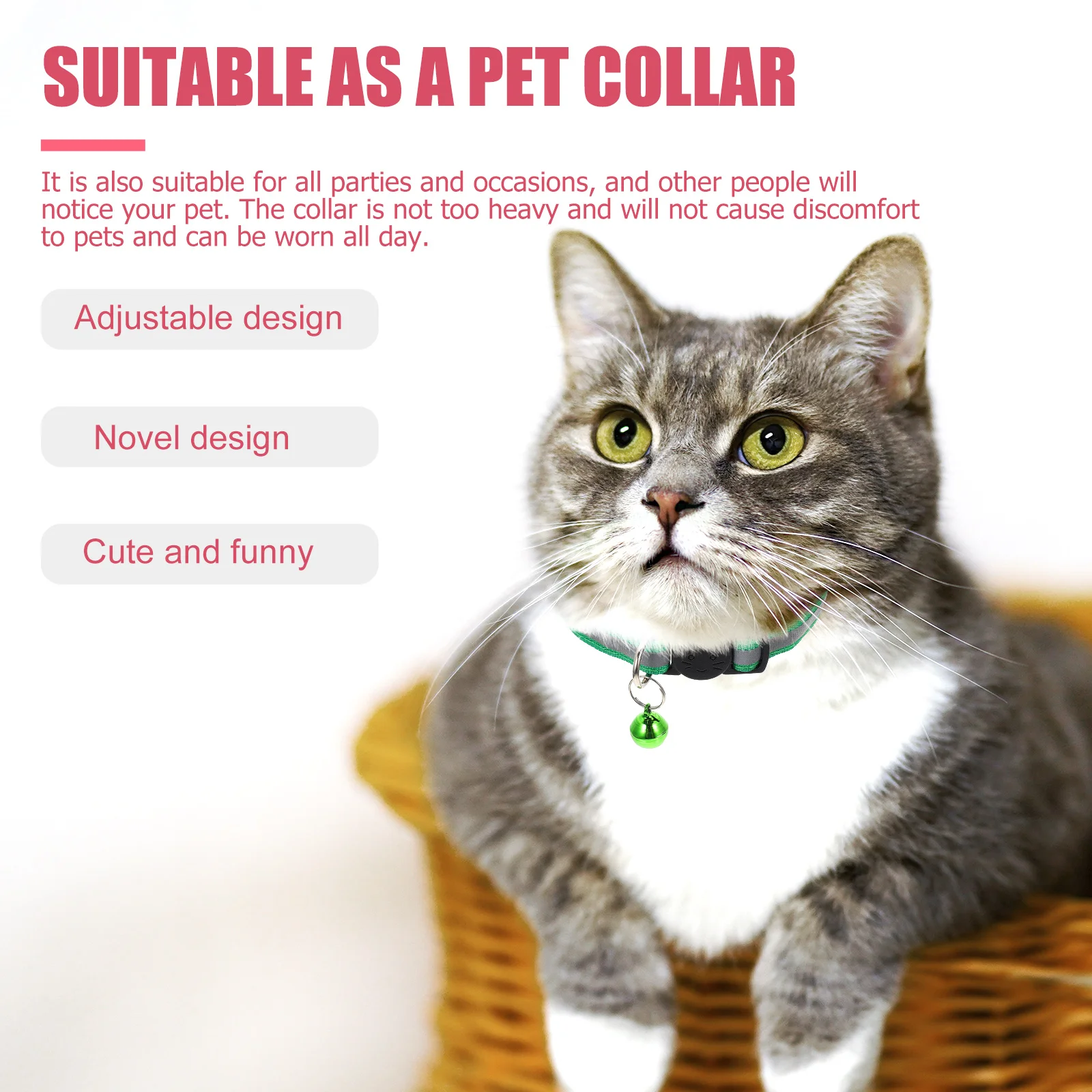 

12pcs Cat Head Safety Buckle Collar Reflective Durable Reusable Small Animal Car Decorative Kitten Bell Pet Accessories Wear