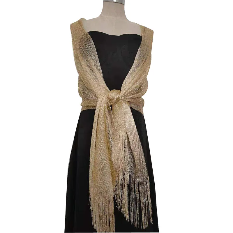 Elegant Evening Dresses Shawls Female Golden Silvery Wire Tassels Party Wedding Temperament Accessories Scarf