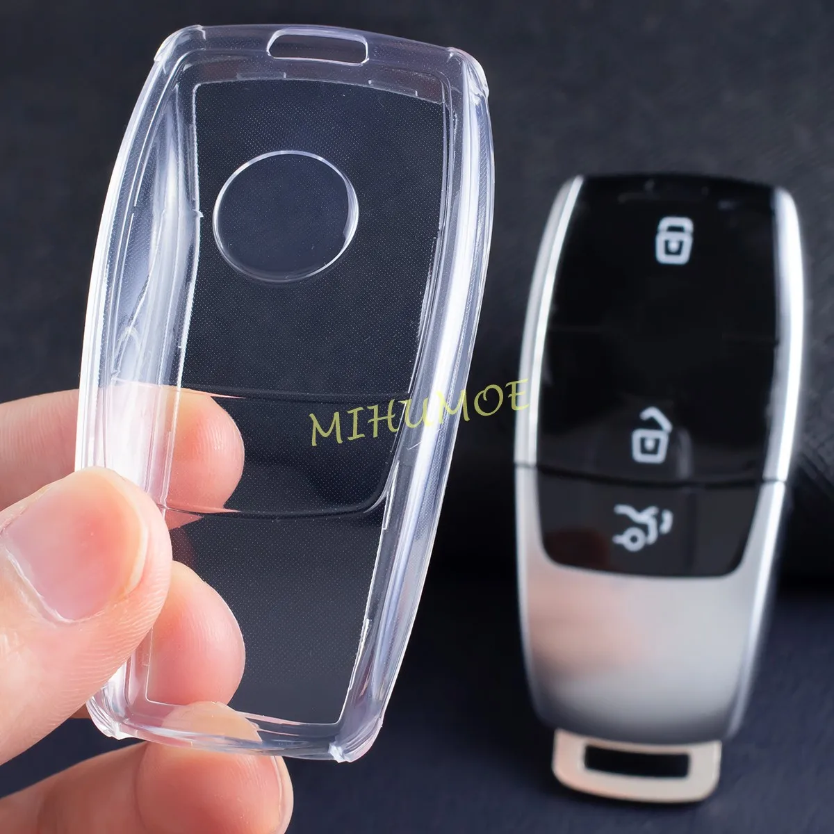 Zwart Transparant Sleutelhanger Case Cover Houder Sleutelhanger Voor Mercedes Benz A B C E S GLA GLB GLC GLE CLA EQA EQB EQC Klasse