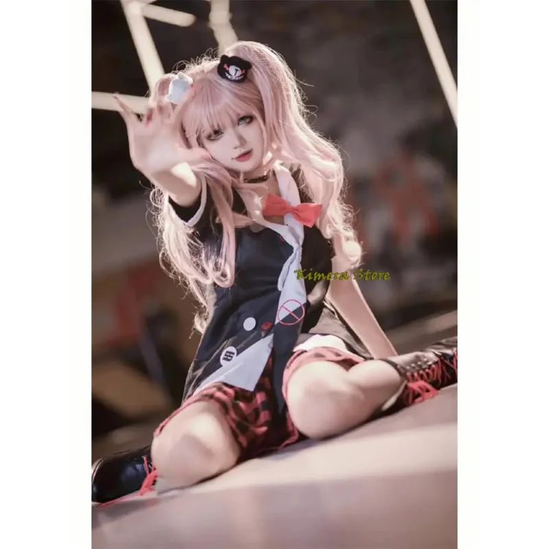 

qq 123Anime Dangaronpa Cosplay Enoshima Junko Uniforms Cafe Work Suit Short Skirt Ponytail Wig Halloween Costume