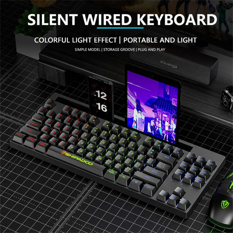 

Gaming Accessories k87v2 Wired Gaming Luminous Mini Luminous Keyboard Mechanical Hand Feel 87 Key Key Punk Round Key Cap Color