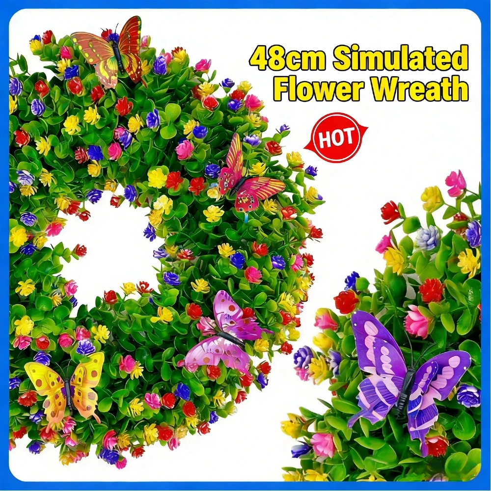 

Пластиковый искусственный венок из листьев эвкалипта с декором в виде бабочек и цветов, легко моющийся, для стен, окон, фермерского дома, вечеринок, праздников