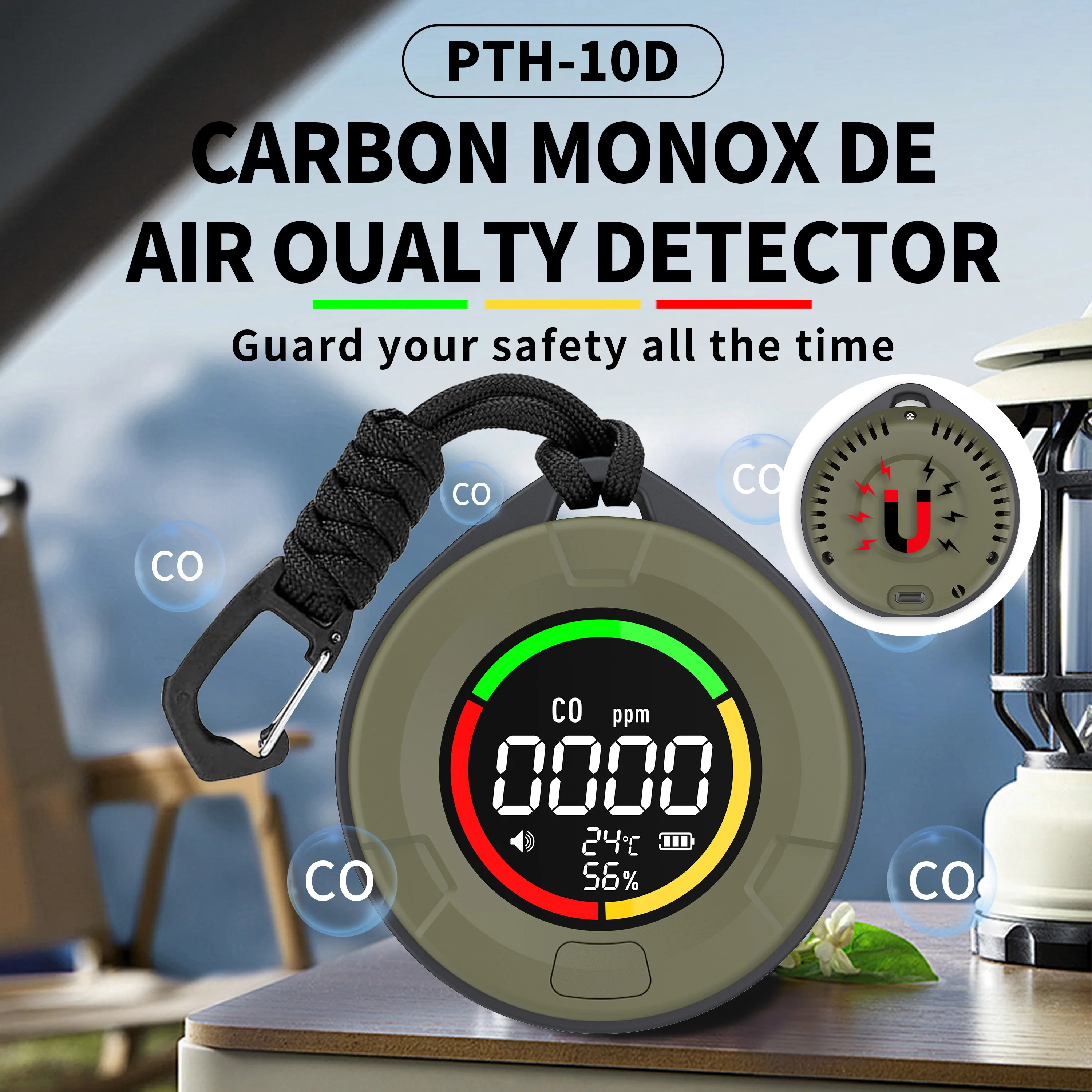 

Portable 4-in-1 Carbon Monoxide Detectors, Mini Carbon Monoxide and Carbon Dioxide Monitor with Magnetic Suction