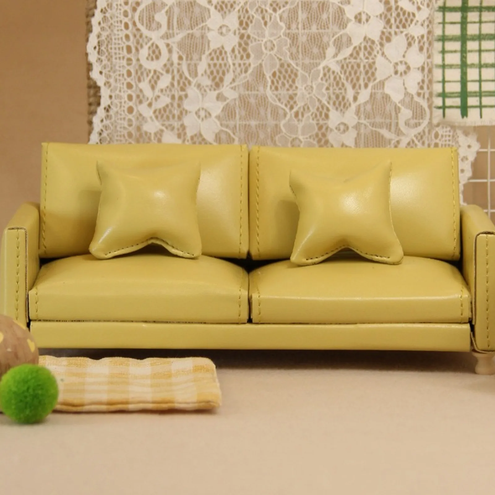 Meubles miniatures pour maison de poupée 8-12cm, housse de canapé Double en cuir, décor de scène modèle pour bricolage artisanat Mini affichage