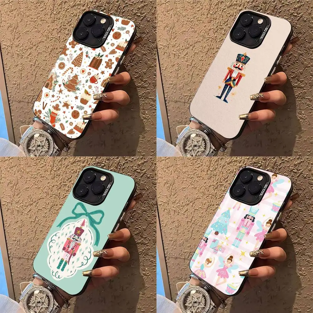 Funda de teléfono navideña Cascanueces para iPhone 17,16,15,14,13,12,X,8,Pro,Max,Plus,E,SE4,Air,Mini IMD negro mate