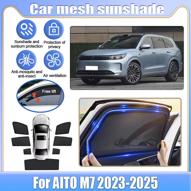 

For AITO M7 2023 2024 2025 Seres 7 MK1 Car Mesh Shades Window Sunshades Sunscreen Privacy Curtains Mosquitos Auto Accessories
