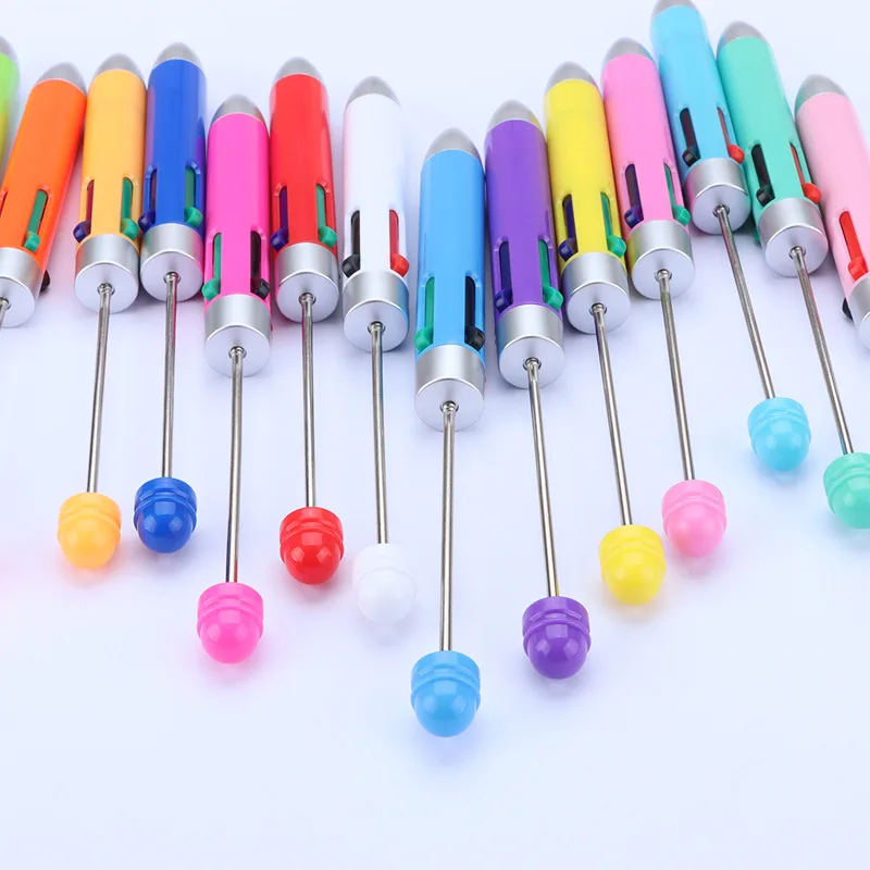 20pcs Multicolor Beaded Pens 4 in 1 Multi Color DIY Beadable Ballpoint Pen Four Ink Colors Bead Pens School Office Stationery