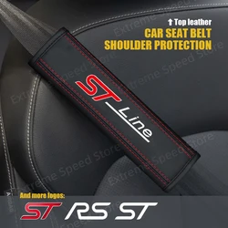 For ST RS ST Line Emblem Ford Focus Mondeo Puma Leather Car Seat Belt Cushion Safety Belt Shoulder Protector Pad Accessories