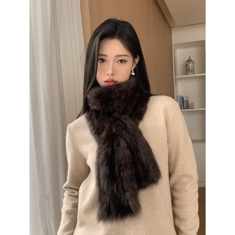 Korean quality sable scarf, fur scarf, women's autumn and winter versatile woven sable hair scarf, fur collar, temperament style