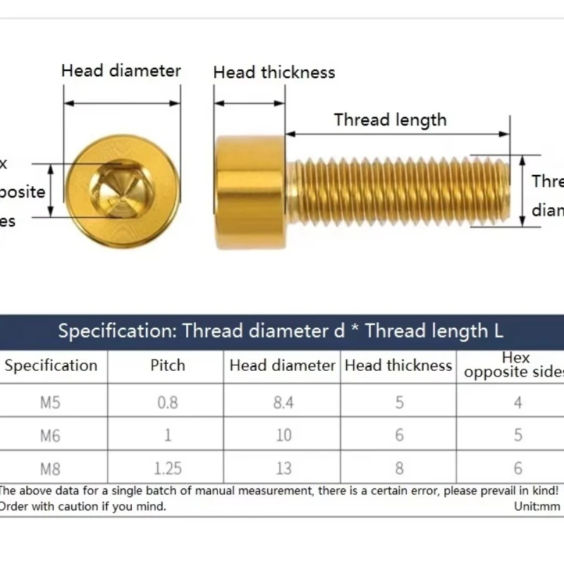 Baut Paduan Titanium Allen Hexagon Hex Socket Head Cap Bolt Sekrup Berwarna M5 M6 M8 untuk Headset Sepeda Rem Motor