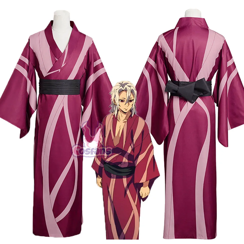 Anime Kimetsu No Yaiba Uzui Tengen Cosplay Costume Kimono Outfits Halloween Cosplay Carnival Suit Clothing and waistbands Prop